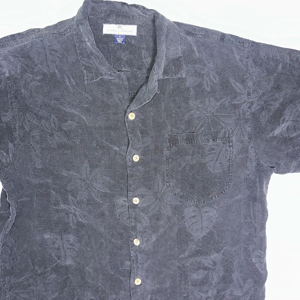 Men’s Black Silk Tommy Bahama Leaf Button Down Shirt Medium
